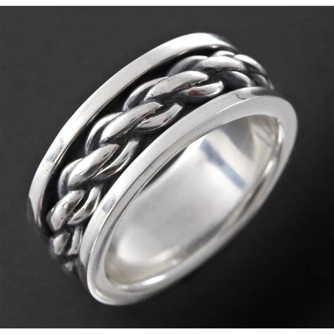 mens wildthings sliding chain band sterling silver ring