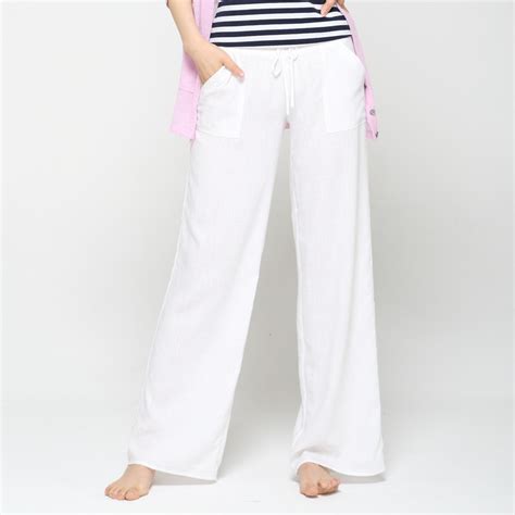 Large Jambe Pantalon Femmes Blanc Coton De Toile Plus La Taille Longue