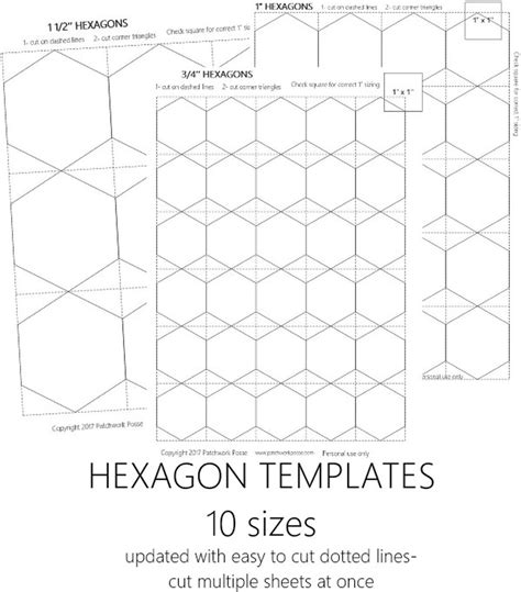 printable hexagon templates  sizes craftsy  images english