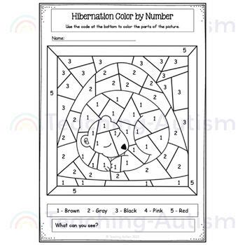 hibernation color  number hibernating animals math worksheets