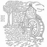 Coloring Mill Embroidery Old Pattern House Designlooter 25kb 300px Drawings sketch template