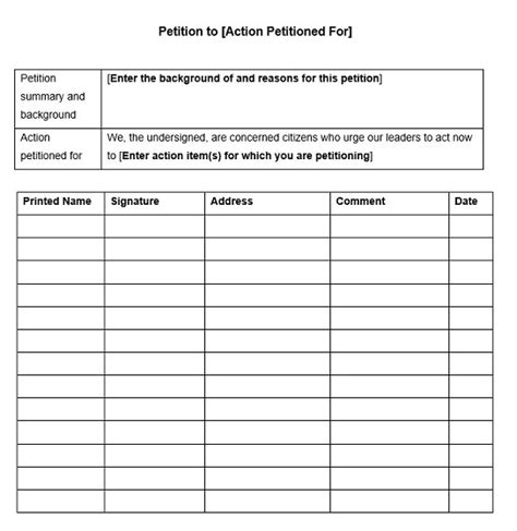 petition templates printable   templates petition