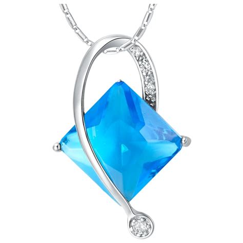 luxury brands white gold color multi colors style light blue crystal necklace  women girl