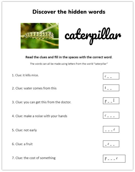 caterpillar worksheet lets tefl