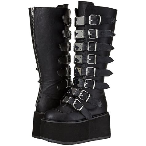 black leatherette  cm damned  womens buckle boots  platform