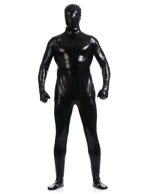 black shiny metallic zentai suits  men halloween milanoocom