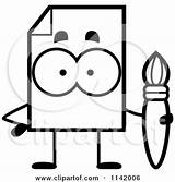 Paintbrush Mascot Document Holding Clipart Cartoon Thoman Cory Outlined Coloring Vector Blank Note Help Clipartof 2021 sketch template