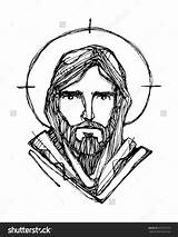 Jesus Vector Drawing Drawings Illustration Christ Face Hand Drawn Choose Board sketch template