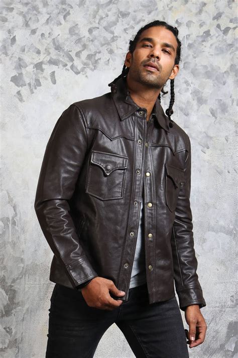 mens leather trucker jacket dark brown real leather jacket