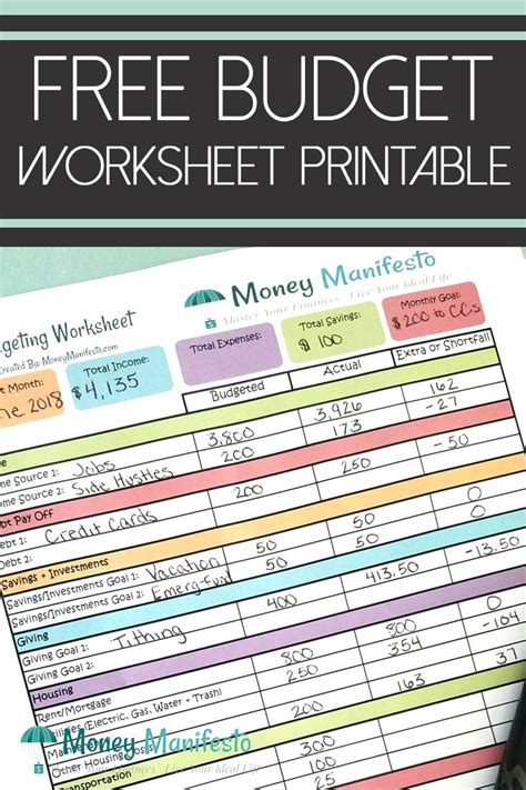 printable budget worksheets  printable