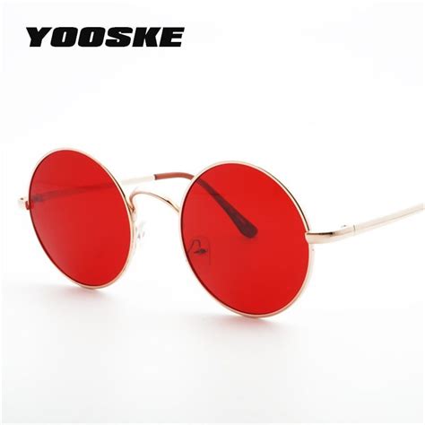 yooske 2018 metal round sunglasses men women personality black big red