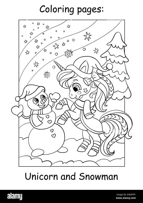 cute  funny unicorn   snowman   winter background coloring
