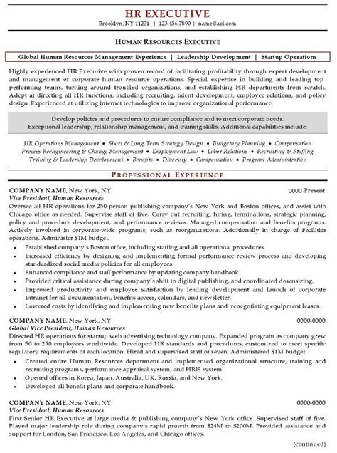 sample resume hr executive experience hr executive