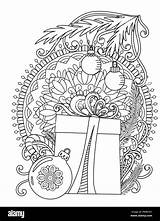 Mandala Coloring Christmas Adult Holiday Vector Illustration Ribbons Drawn Balls Alamy Gift Hand Book sketch template