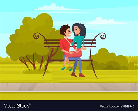 Woman Sitting On Lap Man On Bench Couple Vector Image