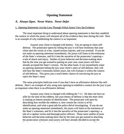 sample opening statement templates   ms word
