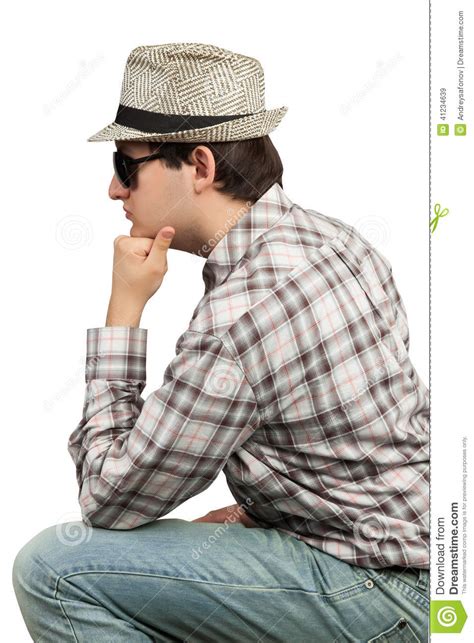 Profile Men Sitting Hat And Sunglasses Stock Image Image