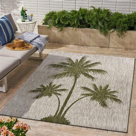 lr home catalina beige green  tropical palm breeze indooroutdoor area rug walmartcom