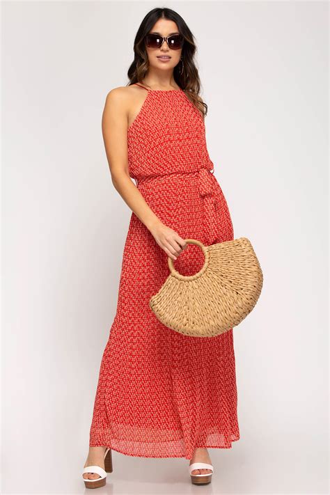 woven print maxi dress from she and sky
