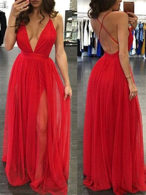 a line v neck backless red prom dress red backless formal