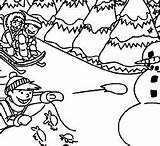 Playing Snow Winter Kids Pages Coloring sketch template
