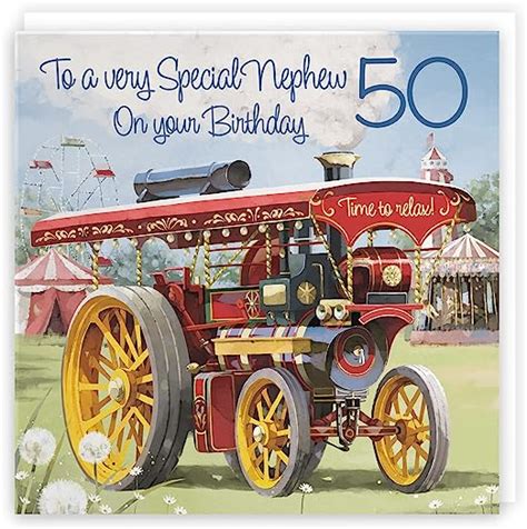 hunts england 50th nephew traction engine birthday card age 50 card