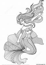 Mermaid Coloring Zentangle Pages Adults Printable Color Drawing Book sketch template