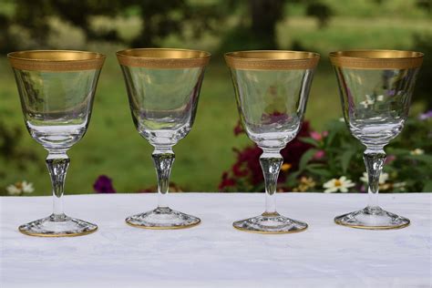 Vintage Gold Encrusted Wine Glasses Set Of 4 Glastonbury Lotus