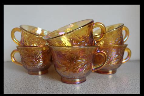 Vintage Carnival Glass Punch Cups Set Of Twelve Gold Harvest