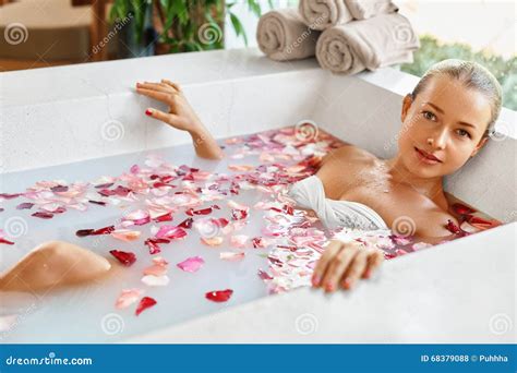 Woman Spa Flower Bath Aromatherapy Relaxing Rose Bathtub Beauty