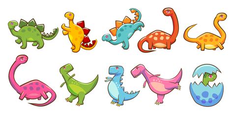 colorful cartoon dinosaur set  vector art  vecteezy