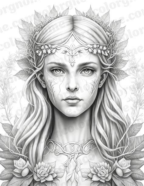 fairy queen fantasy coloring page printable coloring page  etsy