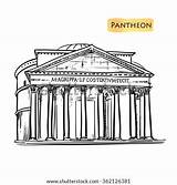 Pantheon Rome Building Hand Roman Illustration Vector Landmark Drawn Italian Drawing Sketch Template Coloring Stock Logo Italy sketch template