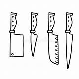 Knives Painting Illustration Set Vector Artist Drawing Stock Isolated Symbol Icon Background Style Coloring Book Tools Stabbed Chicken Head Kitchen sketch template