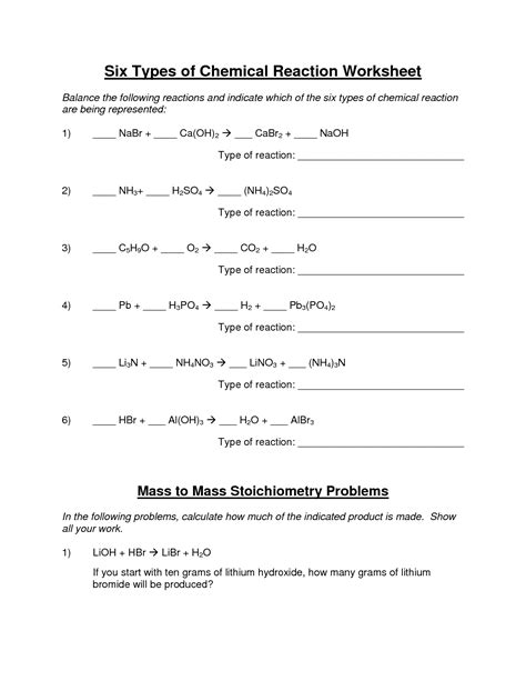 images  types  reactions worksheet types  chemical