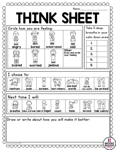 kindergarten behavior reflection sheet