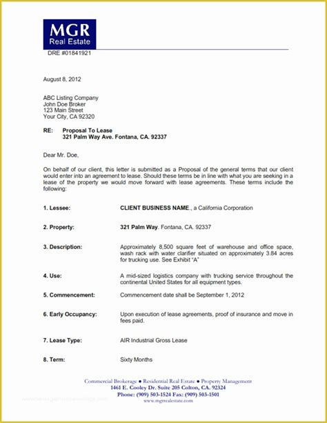 letter  intent  lease template   merical lease prposals
