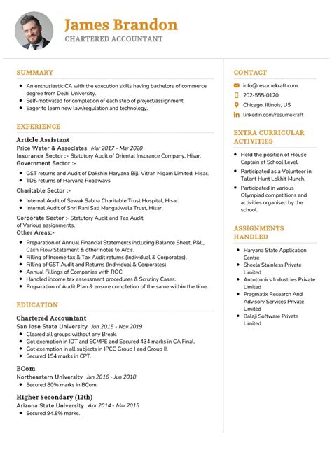 chartered accountant resume sample   resumekraft
