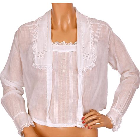 antique edwardian white cotton blouse ladies size    poppysvintageclothing  ruby lane
