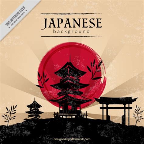 Japanese Background Of Landscape With A Temple Free Vector