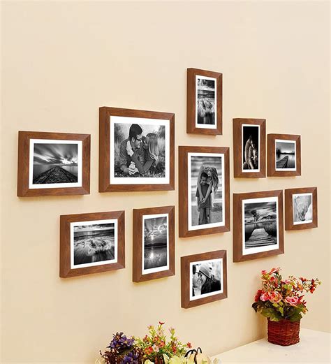 buy brown synthetic wood wall photo frame set    art street