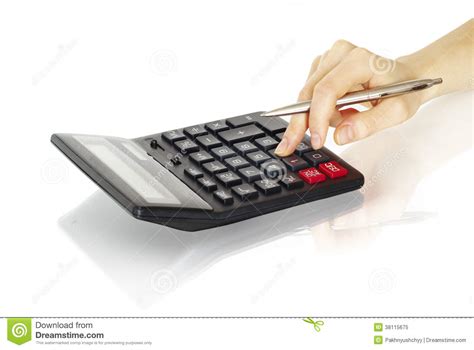 calculator met hand stock afbeelding image  gegevens