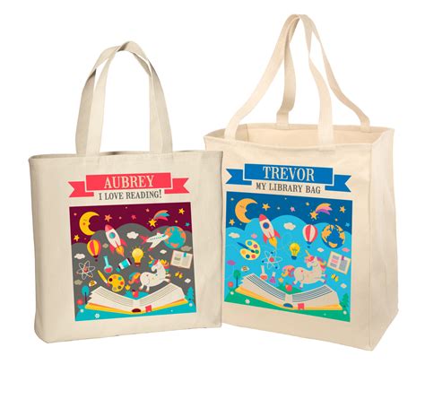 personalized book tote  kids custom printed library book bag childrens tote bag  love