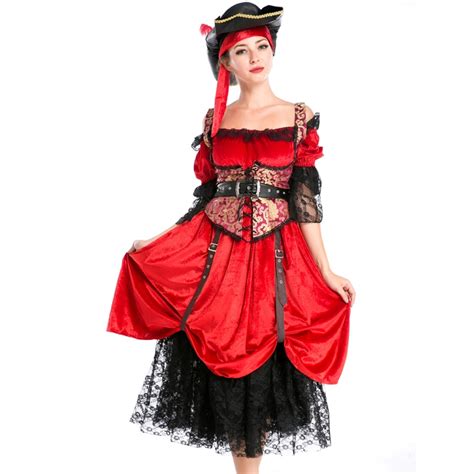 women red dress pirates   caribbean cosplay costume halloween