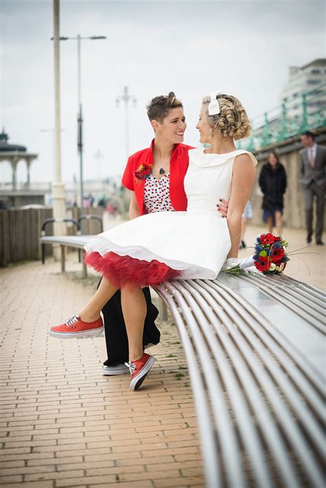 A 1950s Red Retro And Seaside Inspired Lesbian Wedding