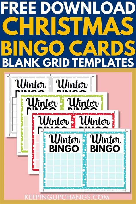 winter christmas blank bingo card templates  december holiday