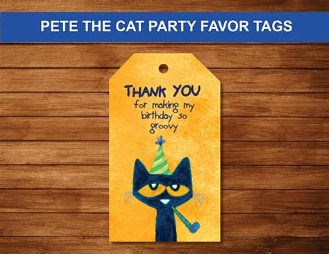 pete  cat birthday favor tags printable digital  etsy