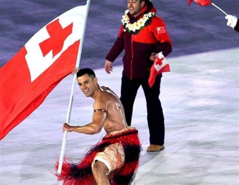 tonga s flag bearer sexed up the freezing olympics opening ceremony