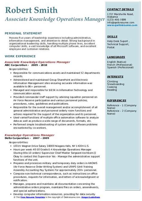 Knowledge Operations Manager Resume Samples Qwikresume