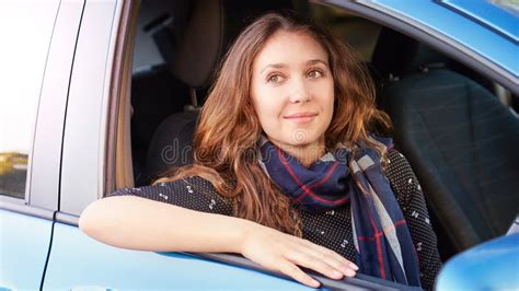 girl seat  car passenger  blue wheel stock photo image  happy